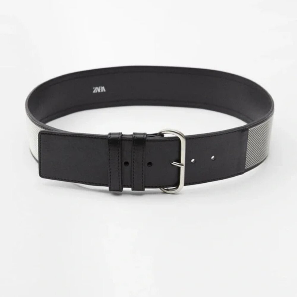 Zara Leather Metal Mesh Wide Belt
